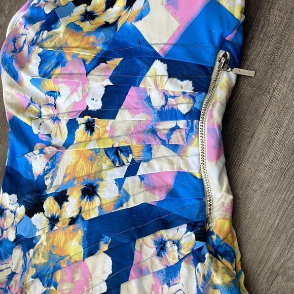 Calvin Klein Printed Zip Starburst Swimsuit-blue-6 - Picture 3 of 6